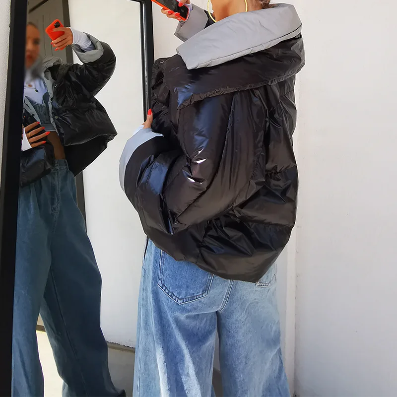 Loose Down Jacket  for Women 2022 Winter New Fashion Temperament Casual Lapel Contrast Stitching Short Coat for Women