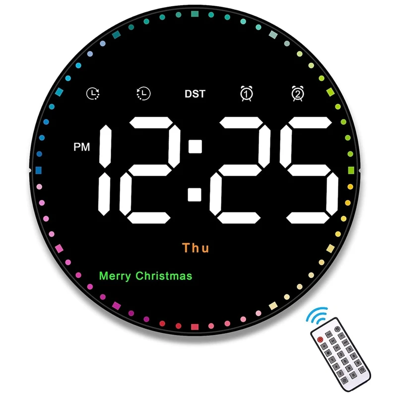 

Digital Large Wall Clock With Remote, 10Inch Colorful Dynamic LED Clock Large Display With Time Date Temp Week