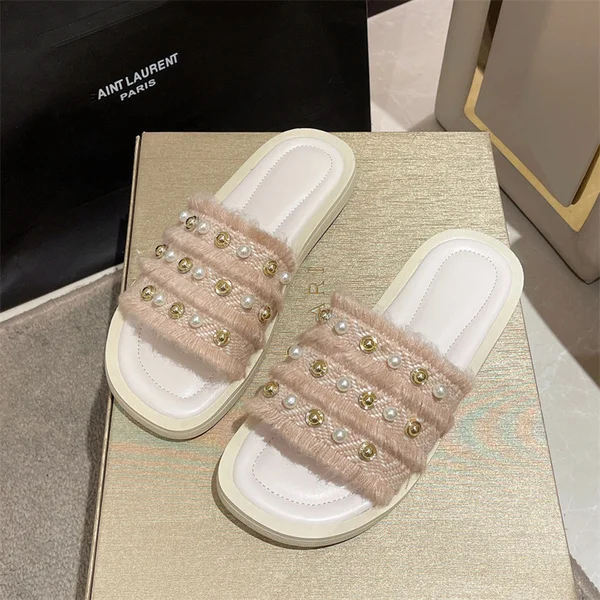

Женские шлепанцы со стразами средней длины, роскошные шлепанцы для улицы, дизайнерские шлепанцы на плоской подошве, 2023 резиновые базовые Шлепанцы из ПУ
