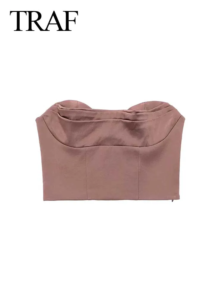 

TRAF ZA Women's Tube Top Summer Sexy Solid Color Pleated Slim Vest Harajuku Casual Sleeveless Cotton Soft Street Casual Wear