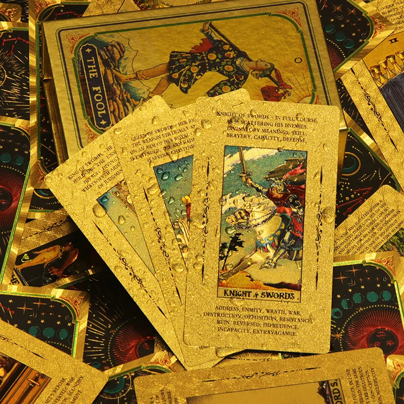

Full English Edition Magician Tarot Deck Board Game Send English Rules Plastic Waterproof Tarot Golden Foil Tarot Cards