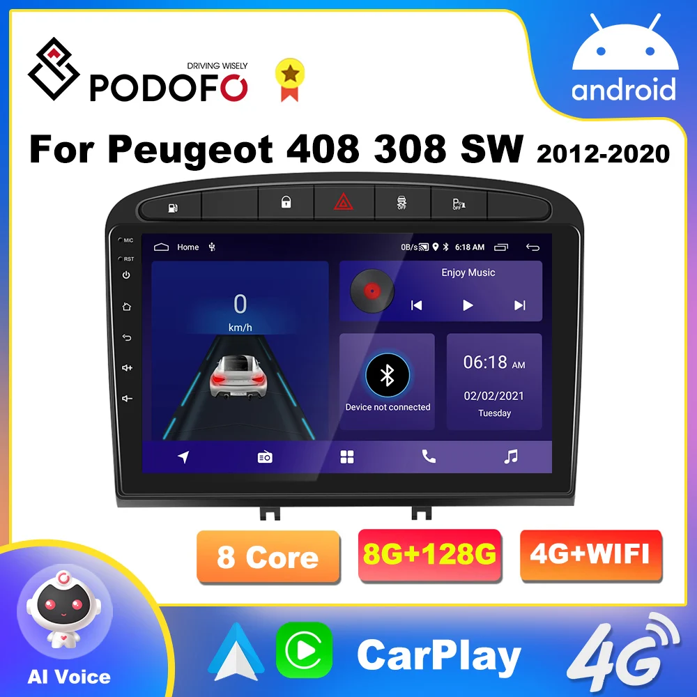 Автомобильный мультимедийный плеер Podofo стерео-система на Android 4G CarPlay для Peugeot 408 308