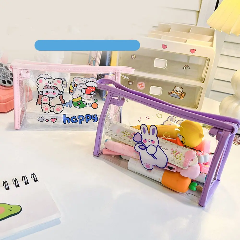 

Pencil Case Bear Transparent Toiletries Organizer Waterproof Makeup Bag Women Cosmetic Bag Korean Storage Bag