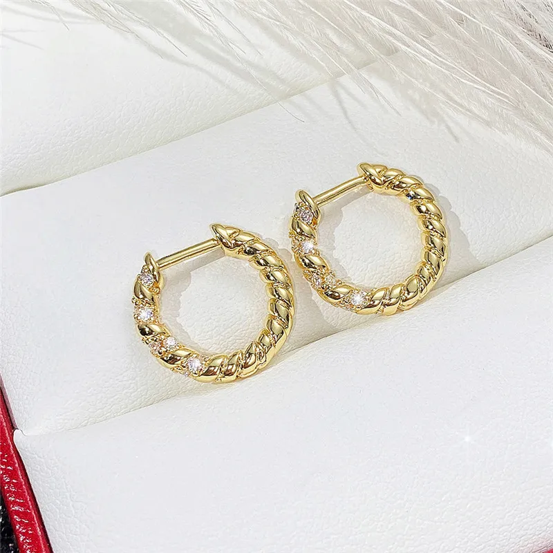 

New Fancy Twist Design Hoop Earrings for Women Shiny CZ Dainty Small Circle Earrings Daily Wear Fashion Versatile Ear Jewelry