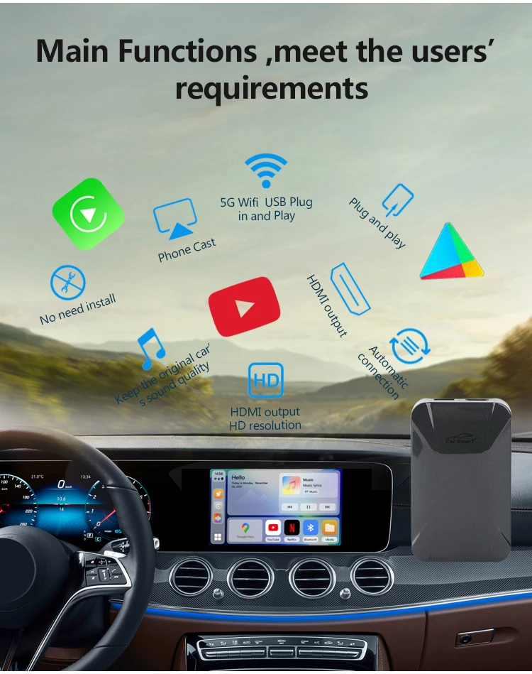 Автомобильная приставка CarPlay Ai Box Android 11 Netflix Youtube HDMI 4 + 128G мультимедийный плеер для