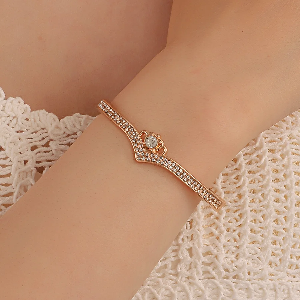 

Fashion Full Rhinestone Rose Gold Color Arc Bracelet for Woman Delicate Silver Color Rhinestone Bracelet Young Girl Jewelry Gift