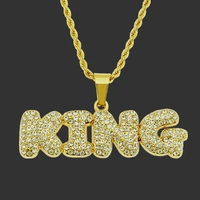 hip hop punk rap crown king letter paired pendants long necklace cubic zircon men woman chains jewelry 2022 retro fashion gift