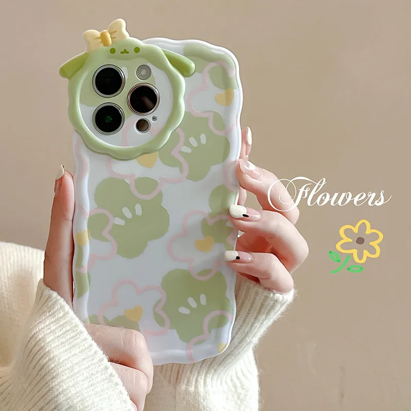 

Lovely Green Spring Flower Bow Phone Case for iPhone 14 12 13 11 Pro ProMax Plus X XR Xsmax Shockproof Soft Phone Cover