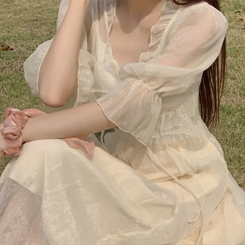 Блузка женская Солнцезащитная однотонная с V-образным вырезом и рукавом три