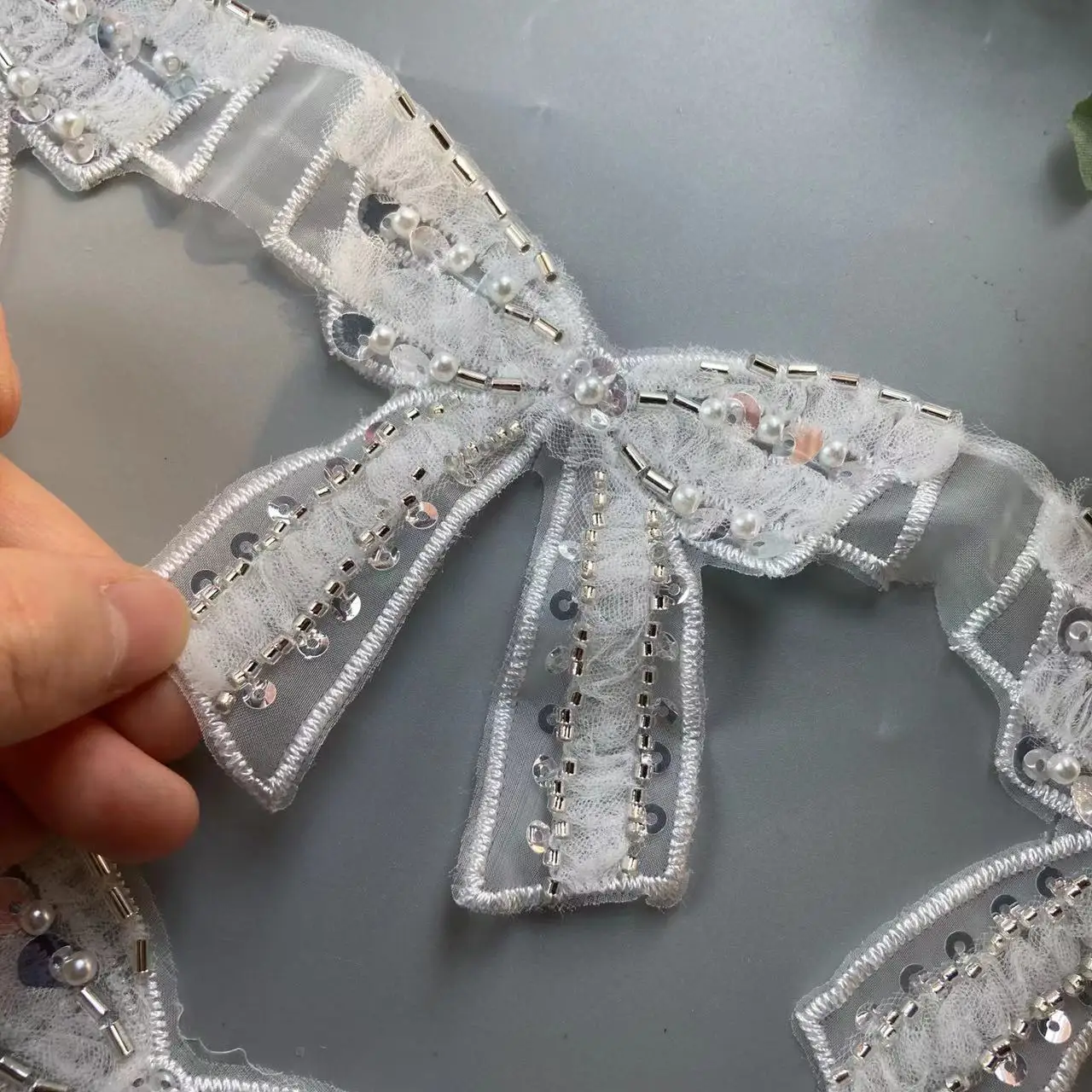 1 ярд 10x9 см алмазный бант жемчужная вышитая кружевная отделка лента ткань шитье