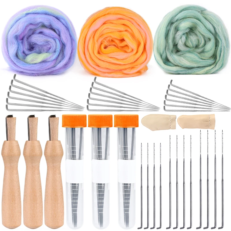 

LMDZ Needle Felting Kit Wooden Handle Wool Felting Tools Handmade Felt Needle Set 3 Color Felting Fabric Materials Accessories