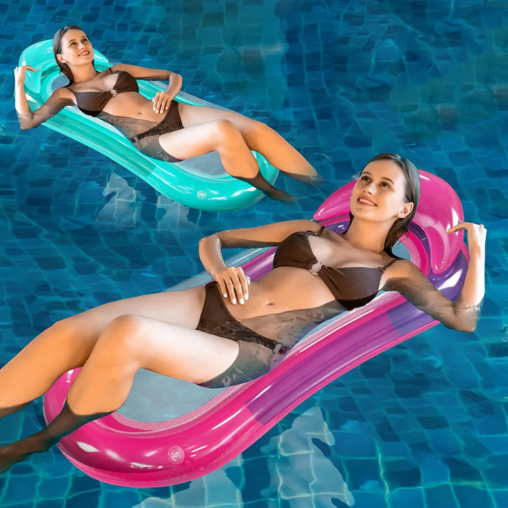Adult Inflatable Lounger Inflatable Floating Raft Water Foldable Backrest Floating Bed Floating Raft With Canopy