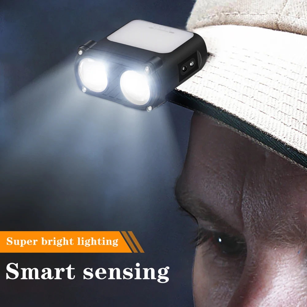 

Dual Beam Sensor Headlight Type-C Charging Cap Clip On Light 1200mAh Portable 500LM 5 Modes Waterproof for Fishing Emergency