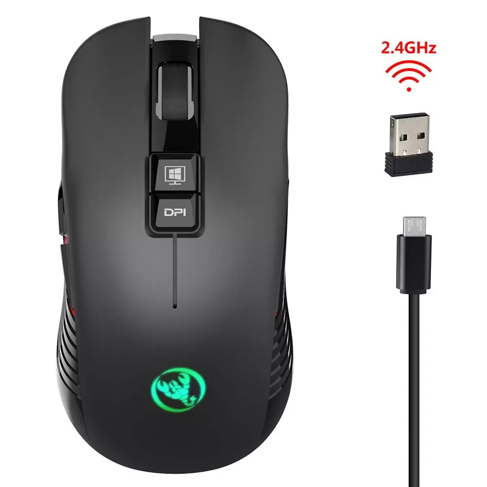 

T30 Black Wireless Gaming Mouse 3600 DPI Adjustable 7-Color Light Gaming Backlight Rechargeable Mouse With TYPE-C Adapter