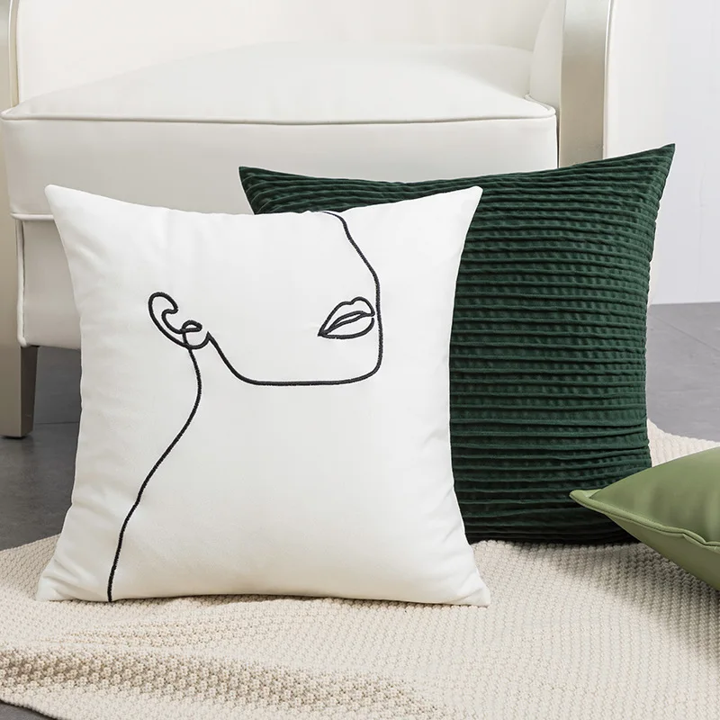 

Nordic Solid Cushion Cover 45x45cm Stripe Soft Velvet Pillow Cover Home Decoration Green White Decorative Pillows for Sofa Chair