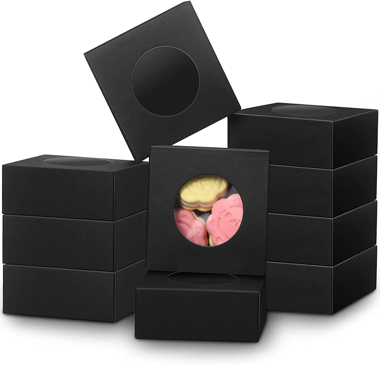 

100pcs Kraft Paper Box with Clear Window Cardboard Boxes Soap Boxes for Cookies Candy Soap Packaging Valentines Gift Boxes