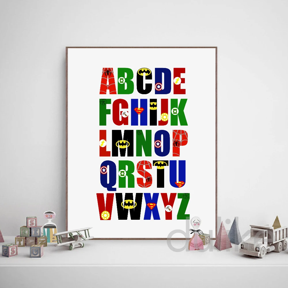 Супергерой алфавит художественные принты подарок для мальчиков супергерой Cinematic