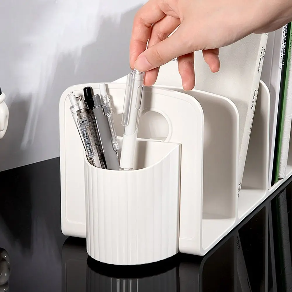 Acrylic Bookends Large Capacity with Pen Holder Desktop Book Transparent 4 Compartments Sorting Rack