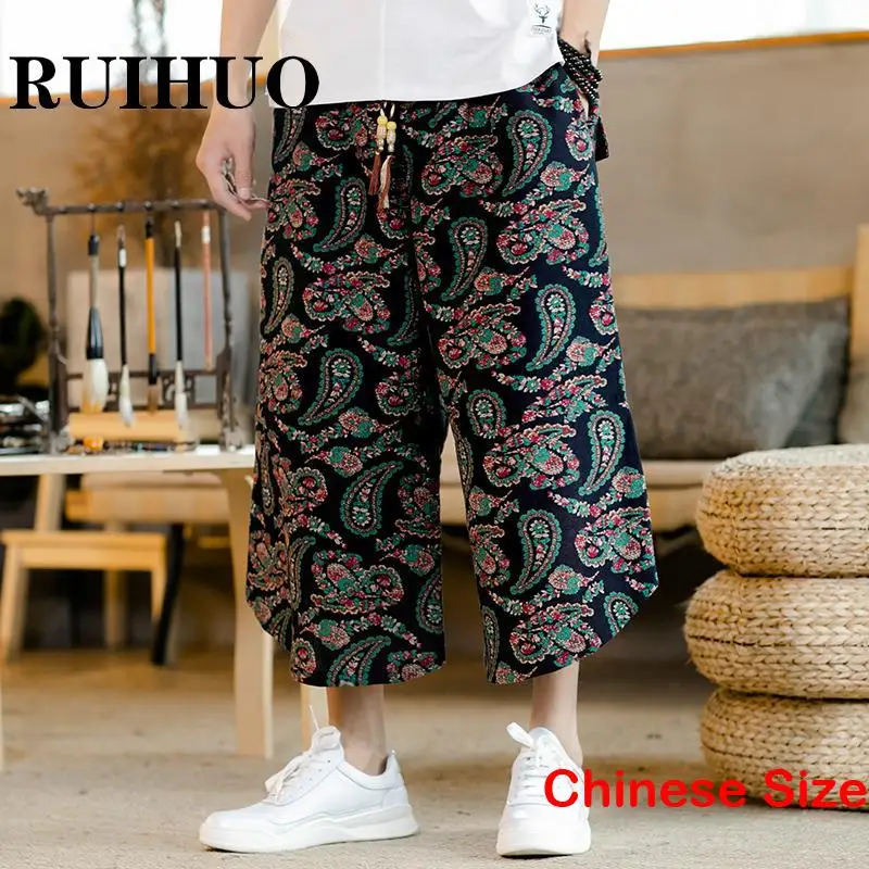 

RUIHUO Cotton Linen Printed Big Size Men's Clothes Harajuku Fashion Hip Hop Sport Pants for Man Sweatpants 5XL 2023 Summer