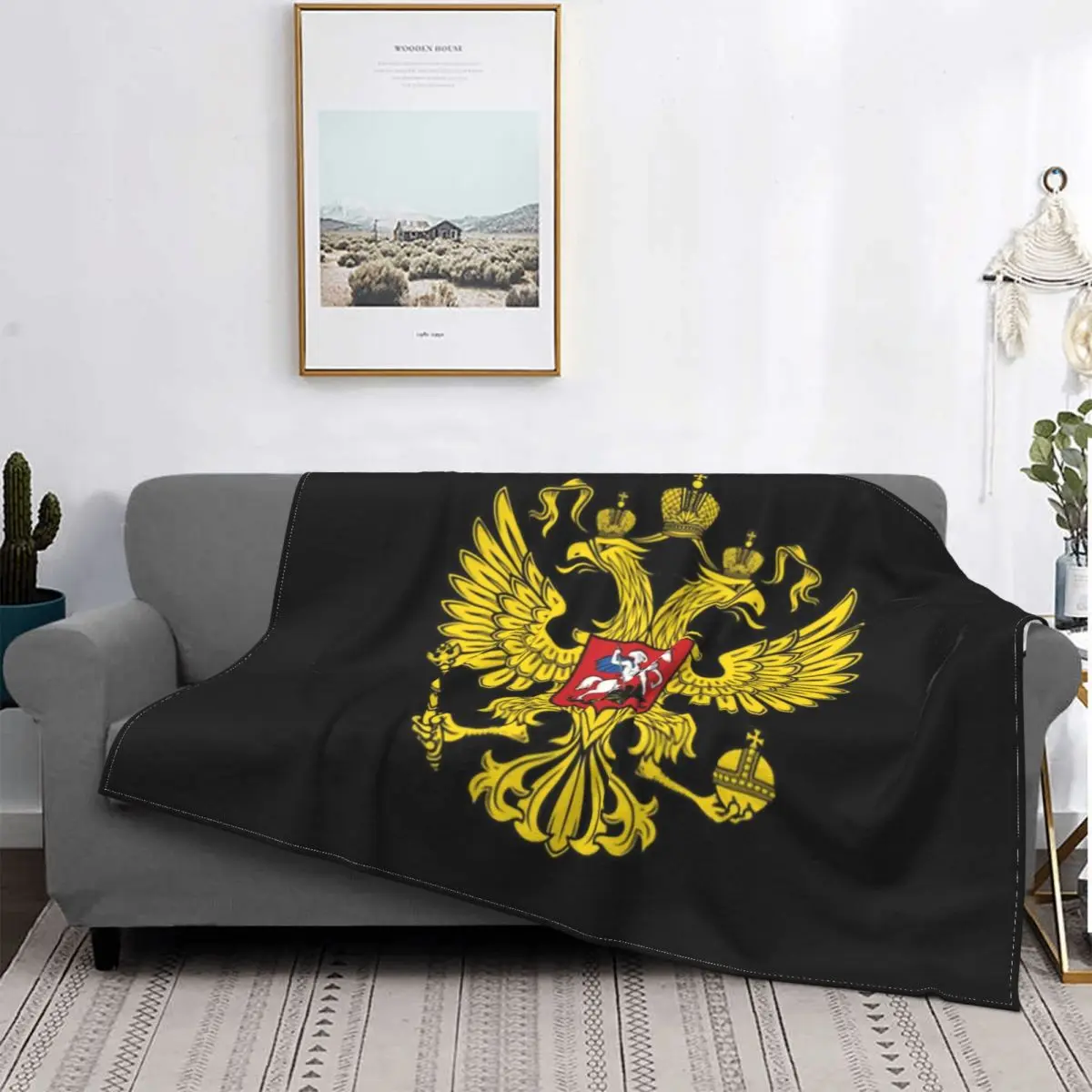 

Empire Blankets Warm Flannel Flag Of Russia Coat of Arms Vintage Grunge Russian Throw Blanket for Sofa Office Bedspreads