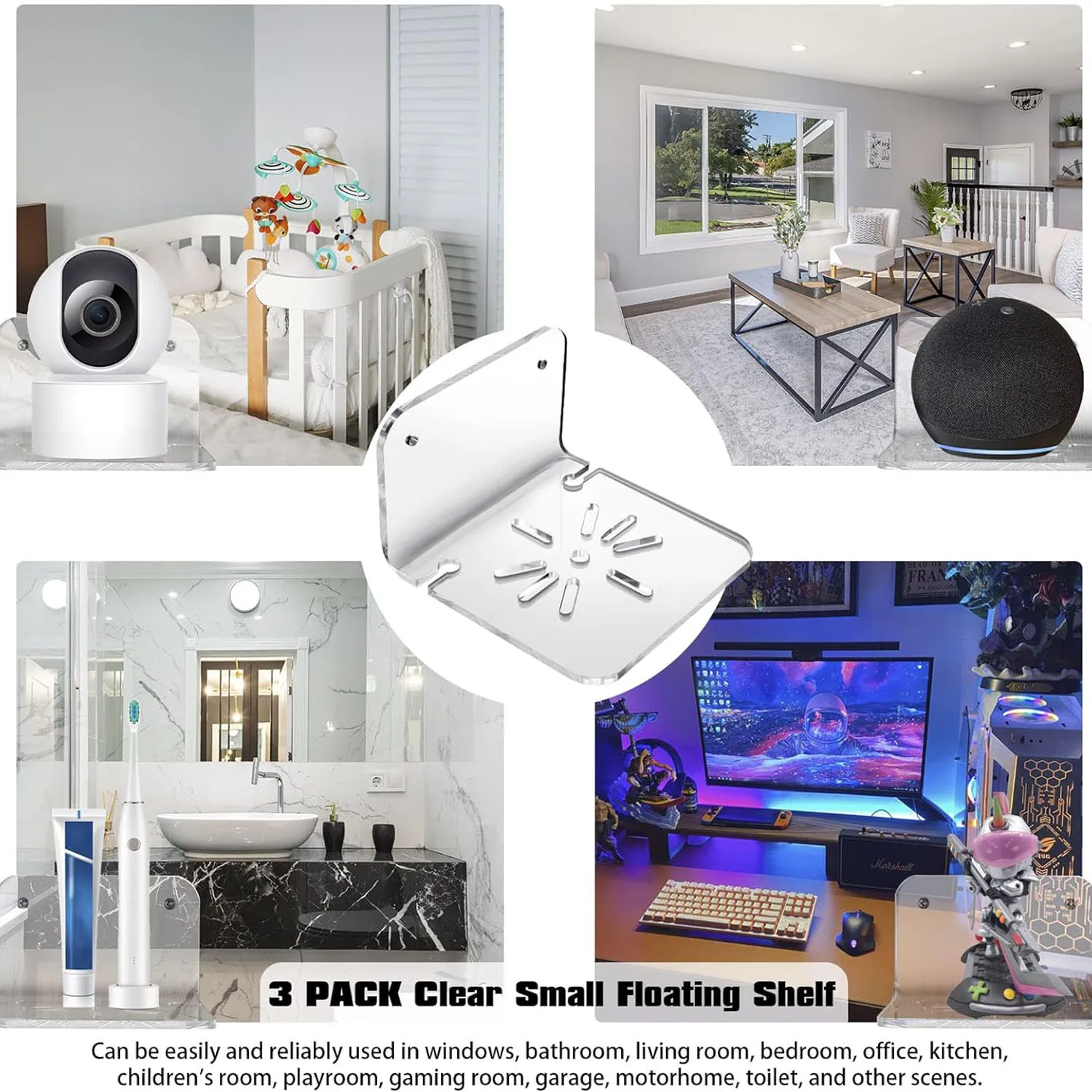 Настенные Прозрачные Акриловые Маленькие Полки 3 Шт. Экологически Чистые Клейкие