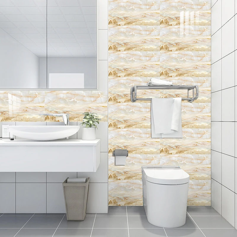 

10pcs Yellow Marble Granite Pattern Tiles Wall Sticker Kitchen Oil-Proof Bathroom Waterproof Peel & Stick Art Wall Decals