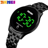 skmei touch screen led light digital mens watch water proof luxury gold stainless steel simple style wristwatch 1579