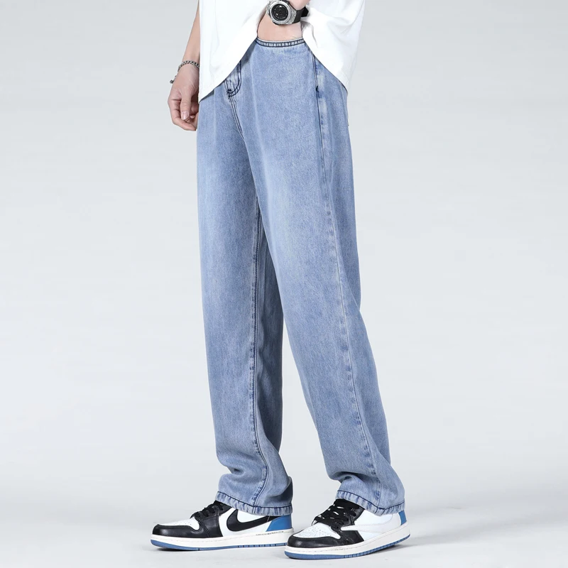 

Lyocell Fabric Soft Casual Pants Men Summer Thin Baggy Korean Fashion Wide Leg Ice Silk Pant Man Streetwear Plus Size Trousers