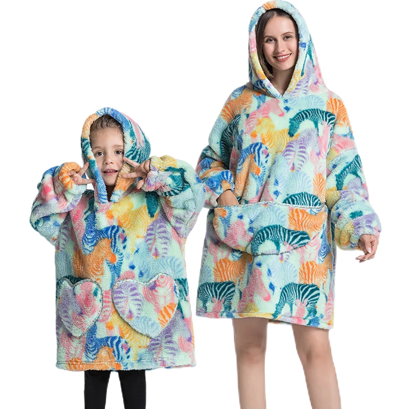 

Зимняя семейная одежда, носимые одеяла для взрослых и детей, толстовка, одеяла, теплый большой халат, одеяло, женский халат для девочек