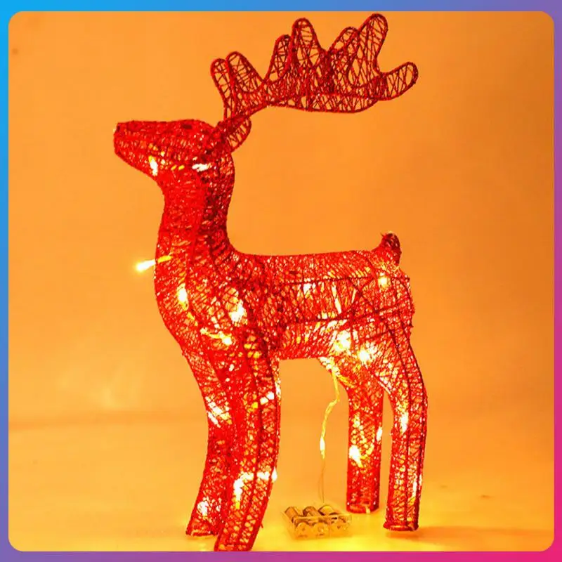 

Christmas Wrought Iron Deer With LED Light Glowing Flashing Elk Statue Glitter Sequins Reindeer Ornament Decoration 40cm