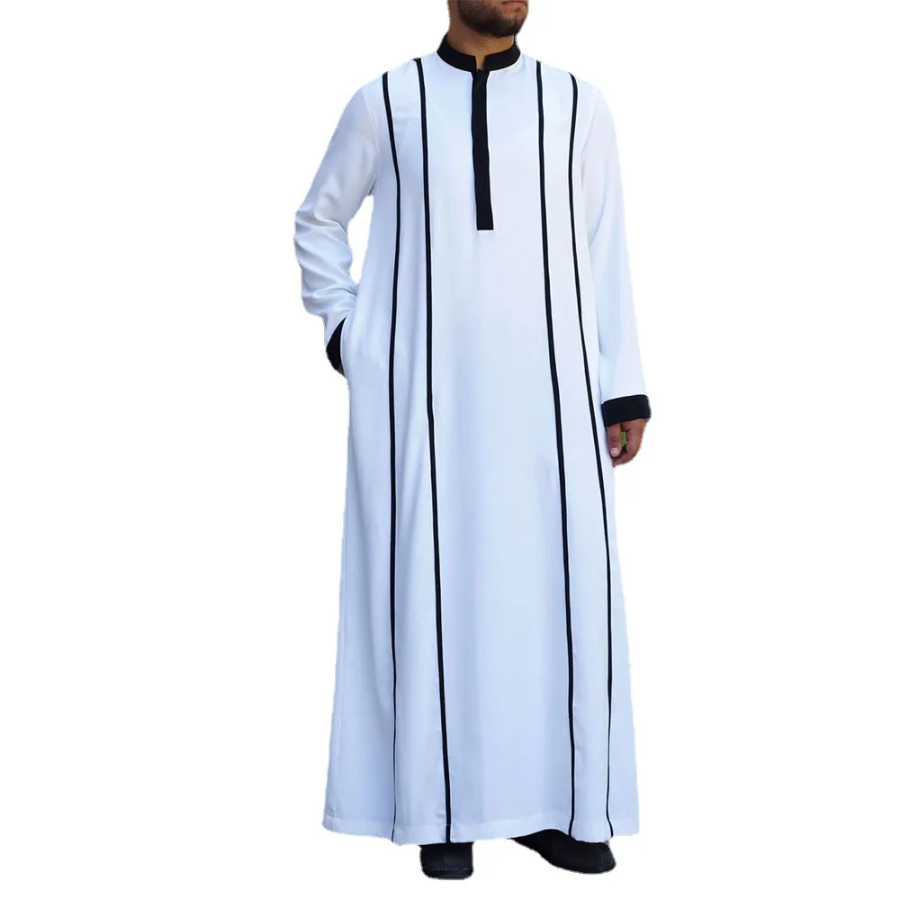 New Foreign Trade White Muslim Men'S Clothing European And American Four Seasons Universal Color Matching Muslim Robe Jl042