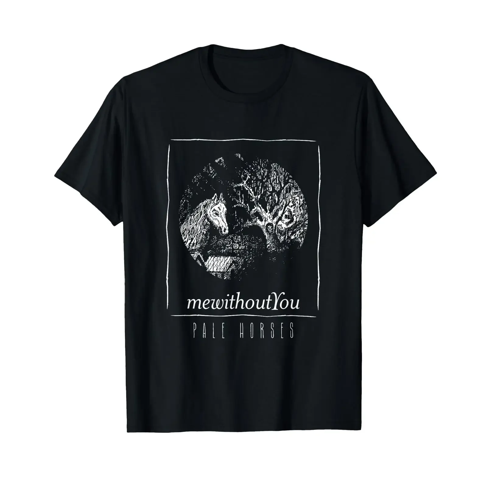 Фото Футболка mewithoutYou Pale Horses, винтажная, мягкая, с эффектом потертости, унисекс, с графическим принтом, удобный топ для повседневной носки, уличная одежда в стиле кэжуал №1