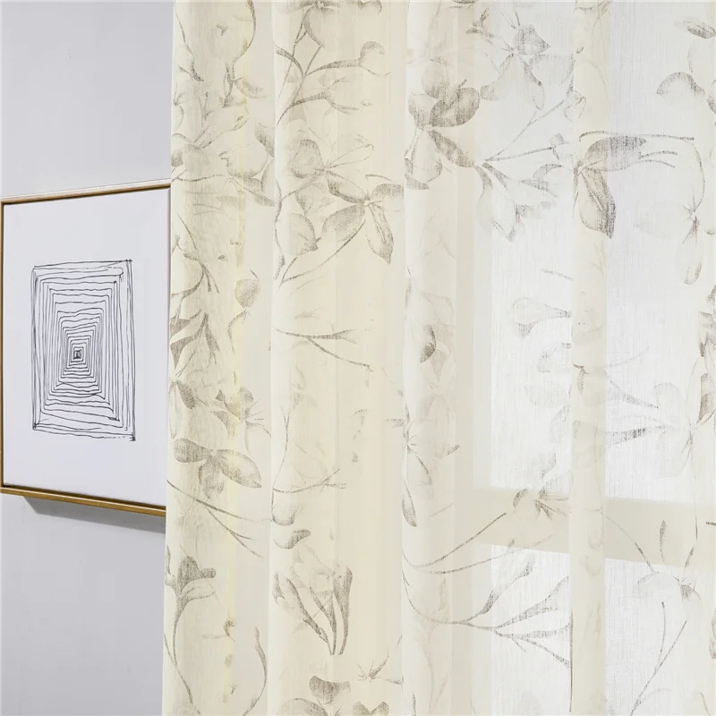 

Nordic Curtains for Living Dining Room Bedroom Custom Lily Flower Pattern Modern Cafe Decoration Tulle Window Curtain Decor
