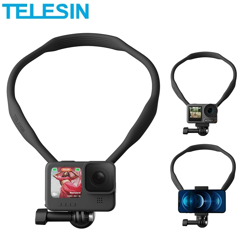 

TELESIN Silicone Neck Hold Mount for GoPro 11 Hero 12 11 10 9 Insta360 X2 X3 DJI Osmo Action 3 4 iPhone 14 13 Samsung Accessory