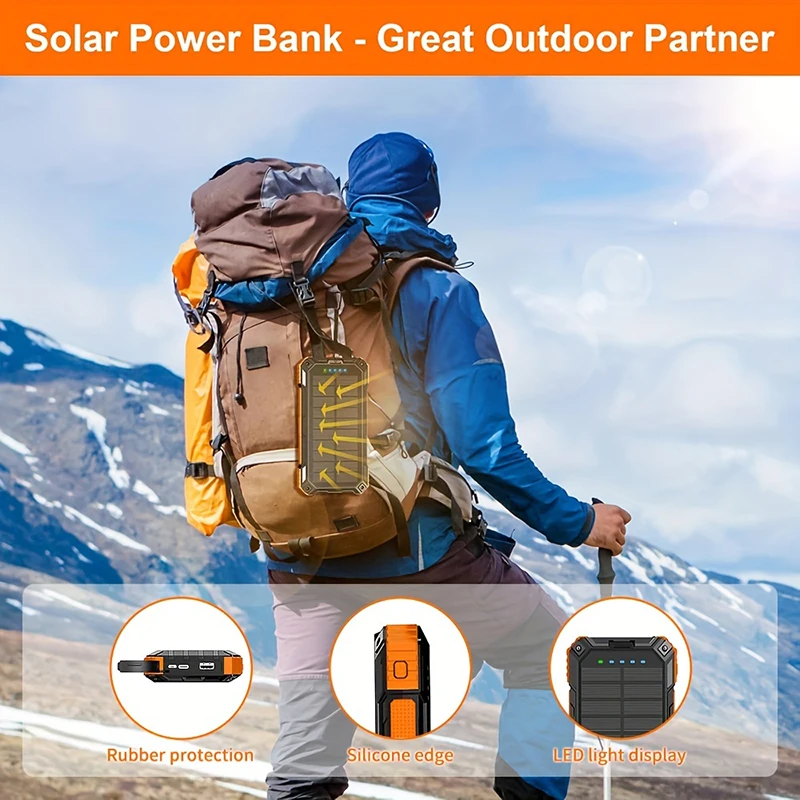 Портативное зарядное устройство на солнечной батарее емкостью 20000 мАч со