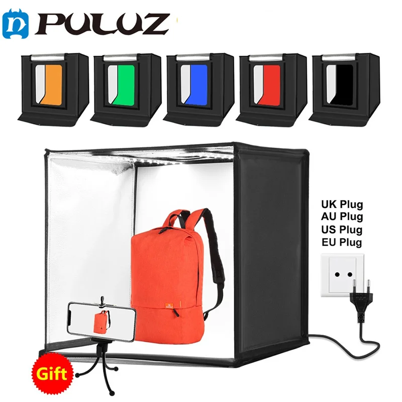 Лайтбокс для фотостудии PULUZ 60x60, настольный лайтбокс со светодиодный Ной подсветкой, Лайтбокс для студийной фотосъемки, Лайтбокс для фотостудии, 6 цветов фонов