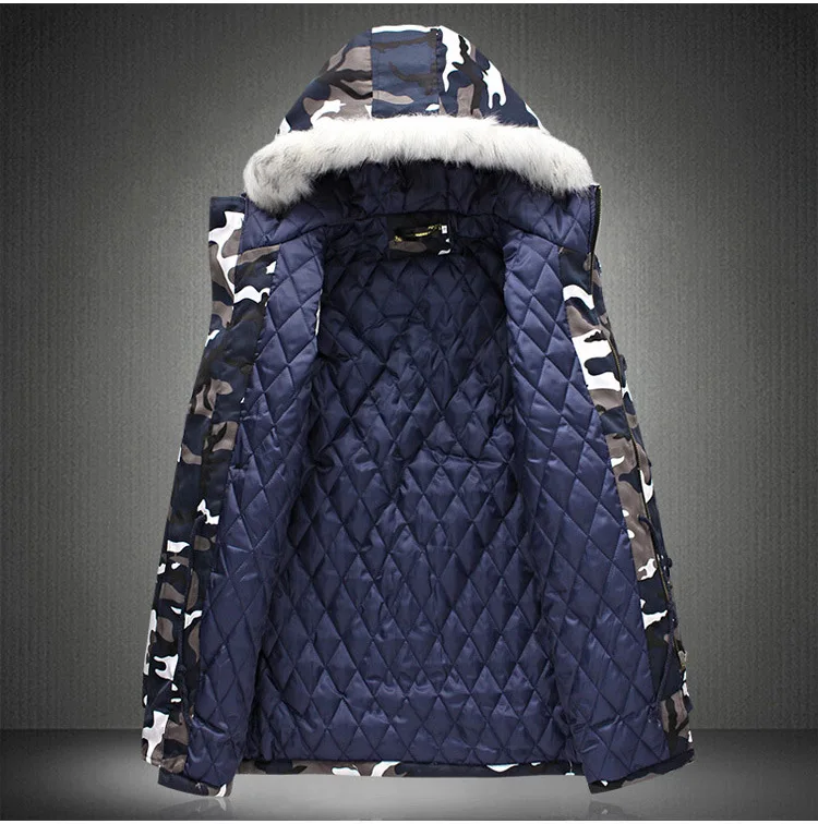 Mens Plus Size Cotton Coats Camouflage Parkas Men Fashion Brand Winter Thick Warm Jacket Big Fur Collar Mid Long Coat Homme 5XL