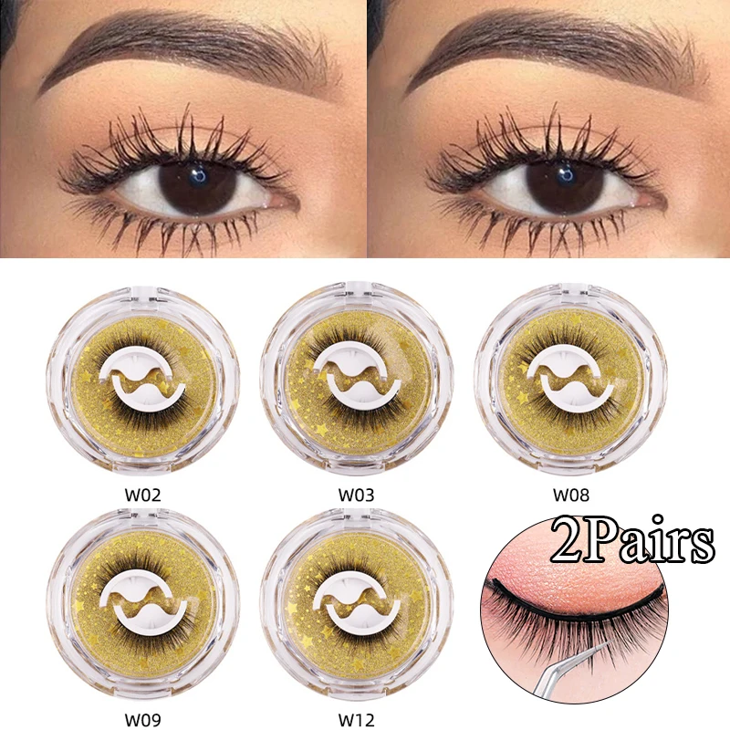 

2 Pairs-Reusable Self-adhesive False Eyelashes Glue Free Fake Eye Lashes Easy to Wear Fluffy Eyelash Extension Makeup Tool
