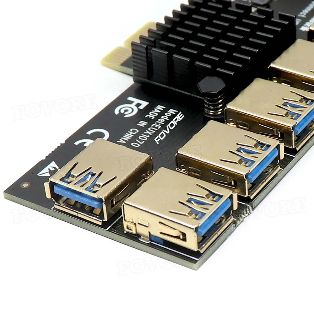 Золотой мультипликатор PCI Express Riser PCIE 1–7 X16 USB-адаптер-удлинитель Card для добычи