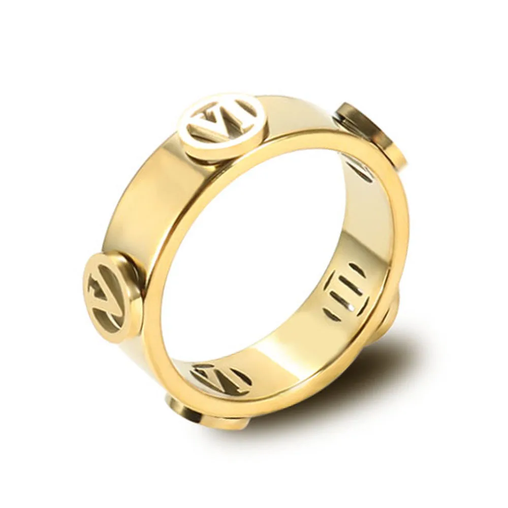 

Fashion Hollow Three-dimensional Roman Numerals Finger Rings For Men Women Gold-plated Punk Stainless Steel Jewelry Accessories