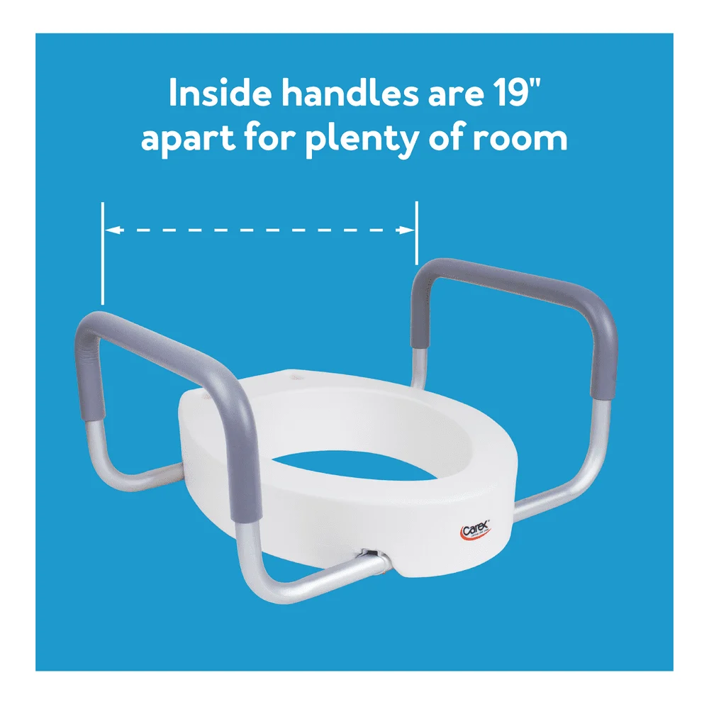 Raised Toilet Seat with Handles, Standard Round Toilets, Adds 3.5 Inches to Toilet Height, Toilet Seat Riser  Handicap and Senio