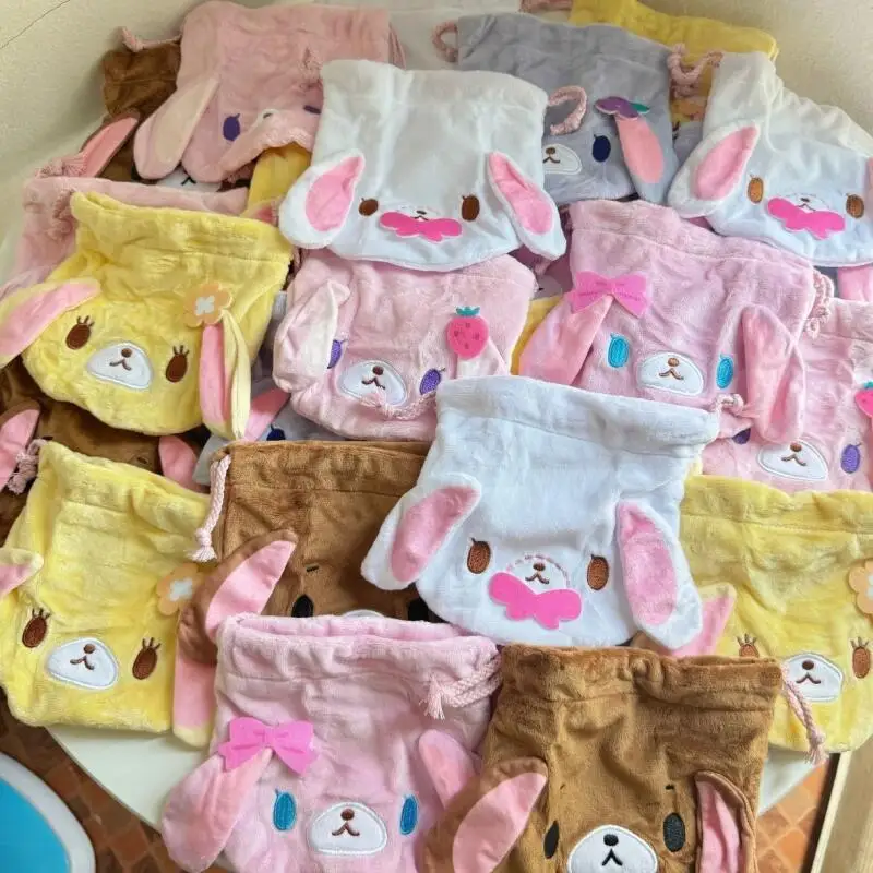 Фото Симпатичная косметичка Kawaii Sugarbunnies в виде кролика, большая вместительная сумка на шнурке, портативная сумка для хранения мелочей и косметики, подарок для друга №3
