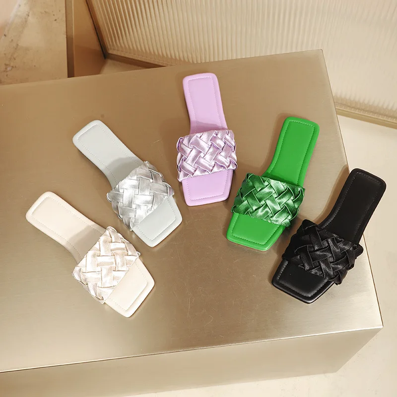 

Шлепанцы женские из сатина и трикотажа, роскошные дизайнерские Элегантные сандалии на плоской подошве, пляжные удобные повседневные модные, лето 2023