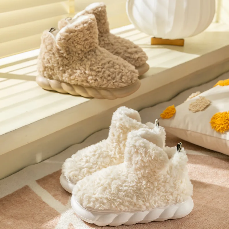 

Зимняя плюшевая теплая сумка на высоком каблуке, хлопковые тапочки для женщин и влюбленных, домашняя и уличная противоскользящая мягкая хл...