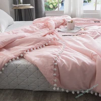 summer throw quilts fresh pink patchwork quilt stitching small balls duvet 1pc soft bedspread solid bed cover pastoral bed linen