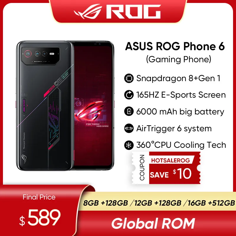 Original ASUS ROG Phone 6 Global ROM 5G Gaming Phone Snapdragon 8+ Gen 1 6.78'' 165Hz E-Sports Screen ROG 6 Mobile Phone Android