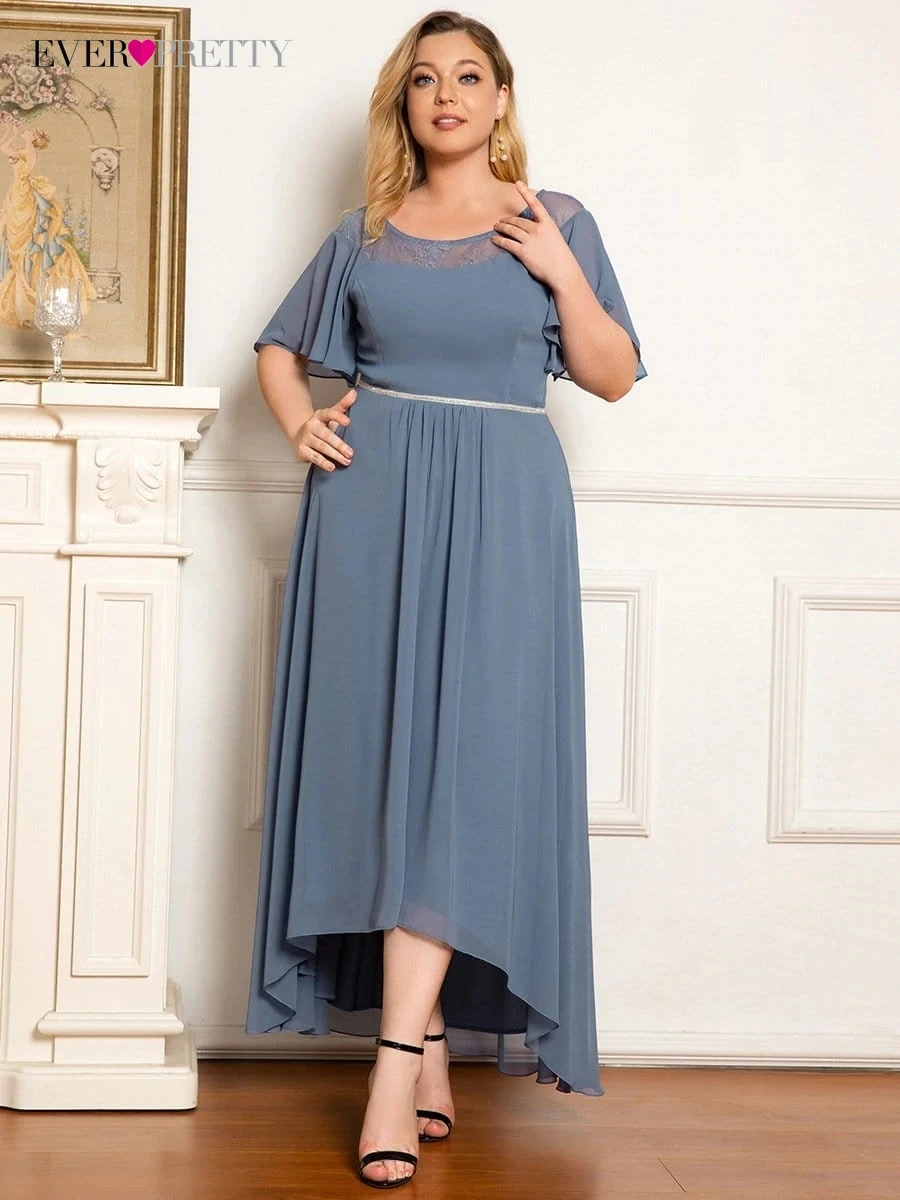 

Plus Size Elegant Evening Dresses Long O-Neck Short Sleeve A-LINE Ankle-Length Gown 2022 Ever Pretty of Lace Prom Women Dress