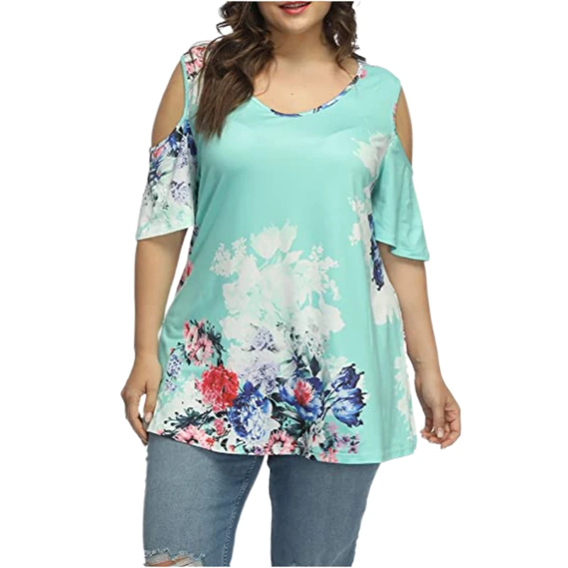 Womens Plus Size Tops 2022 Summer Sexy Off Shoulder Top Casual Short Sleeve Floral T Shirt Women Large Size 3XL 4XL 5XL Top