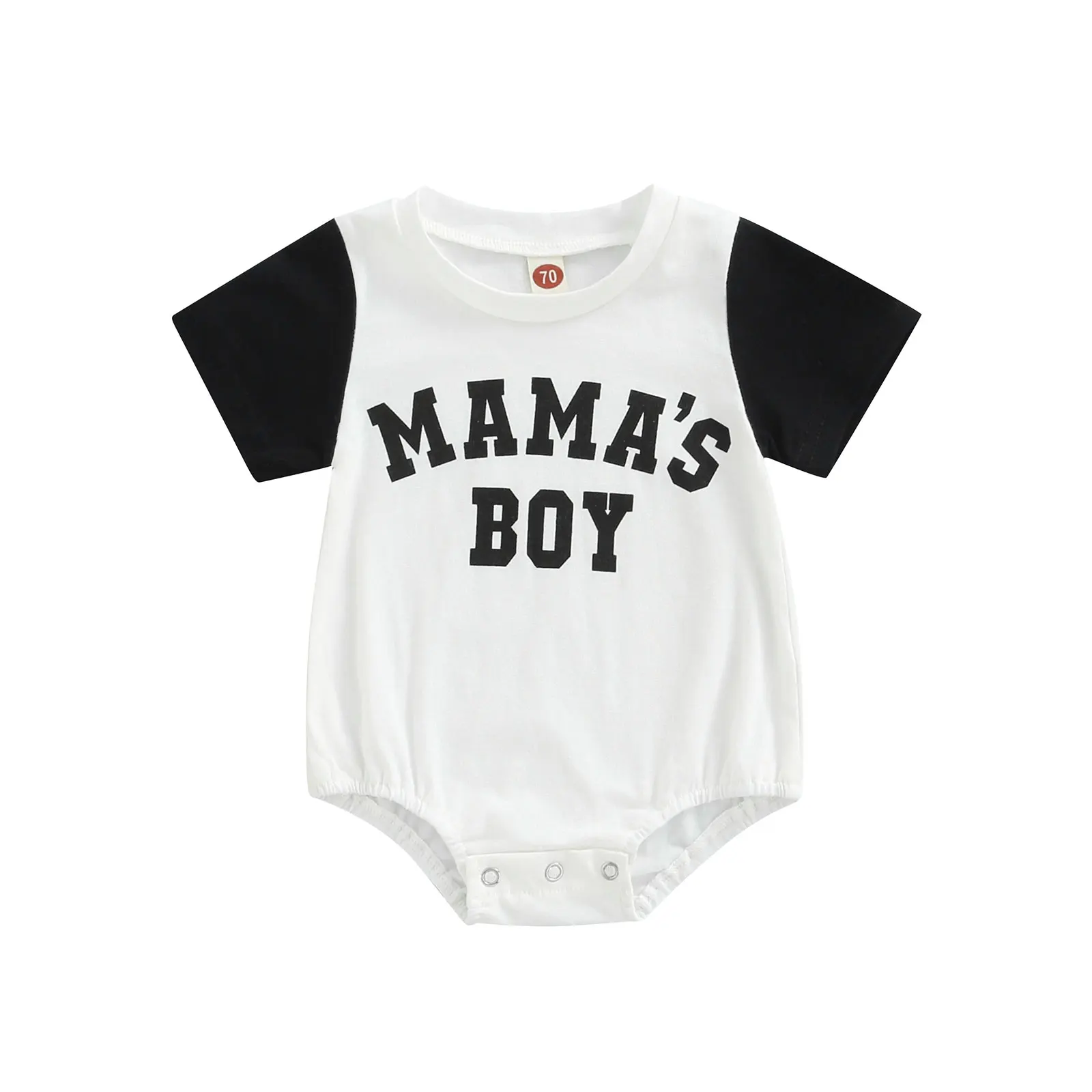 

Baby Boys Summer Casual Romper Short Sleeve Round Neck Letter Print Patchwork Playsuit