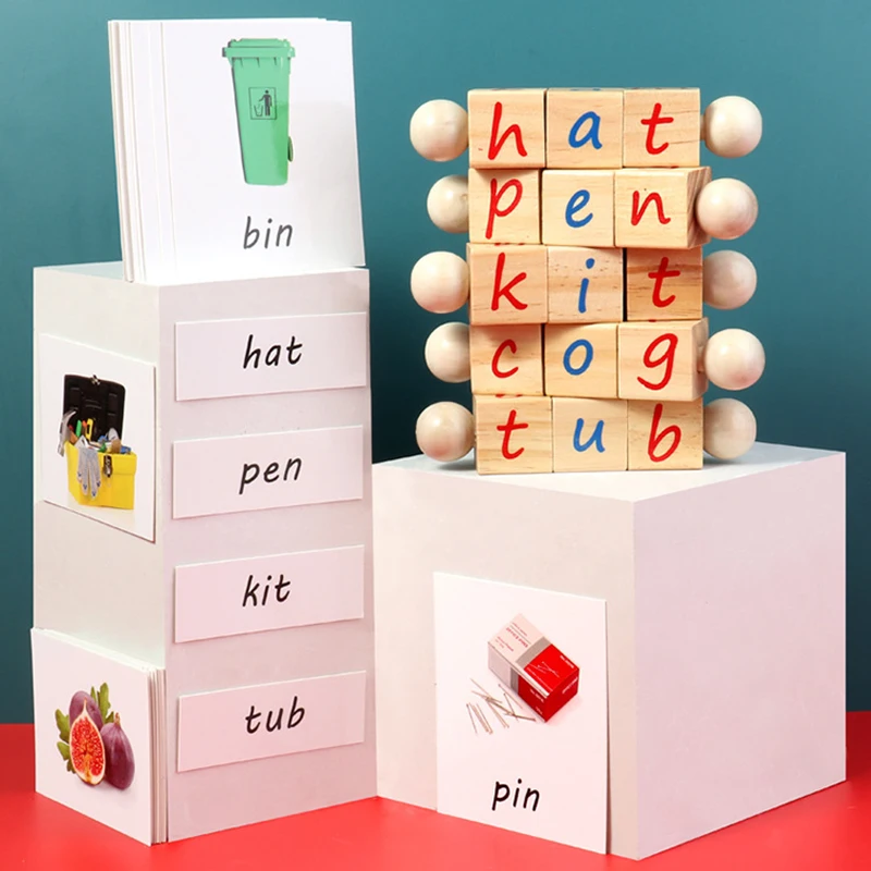 

Деревянные блоки для чтения Монтессори с алфавитом, премиум деревянный материал для детей, малышей